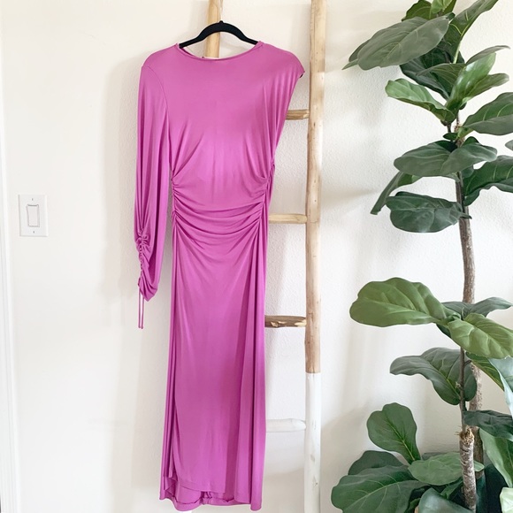 Zara Pink/Purple One Shoulder Gathered Midi Dress NWT - Picture 2 of 7